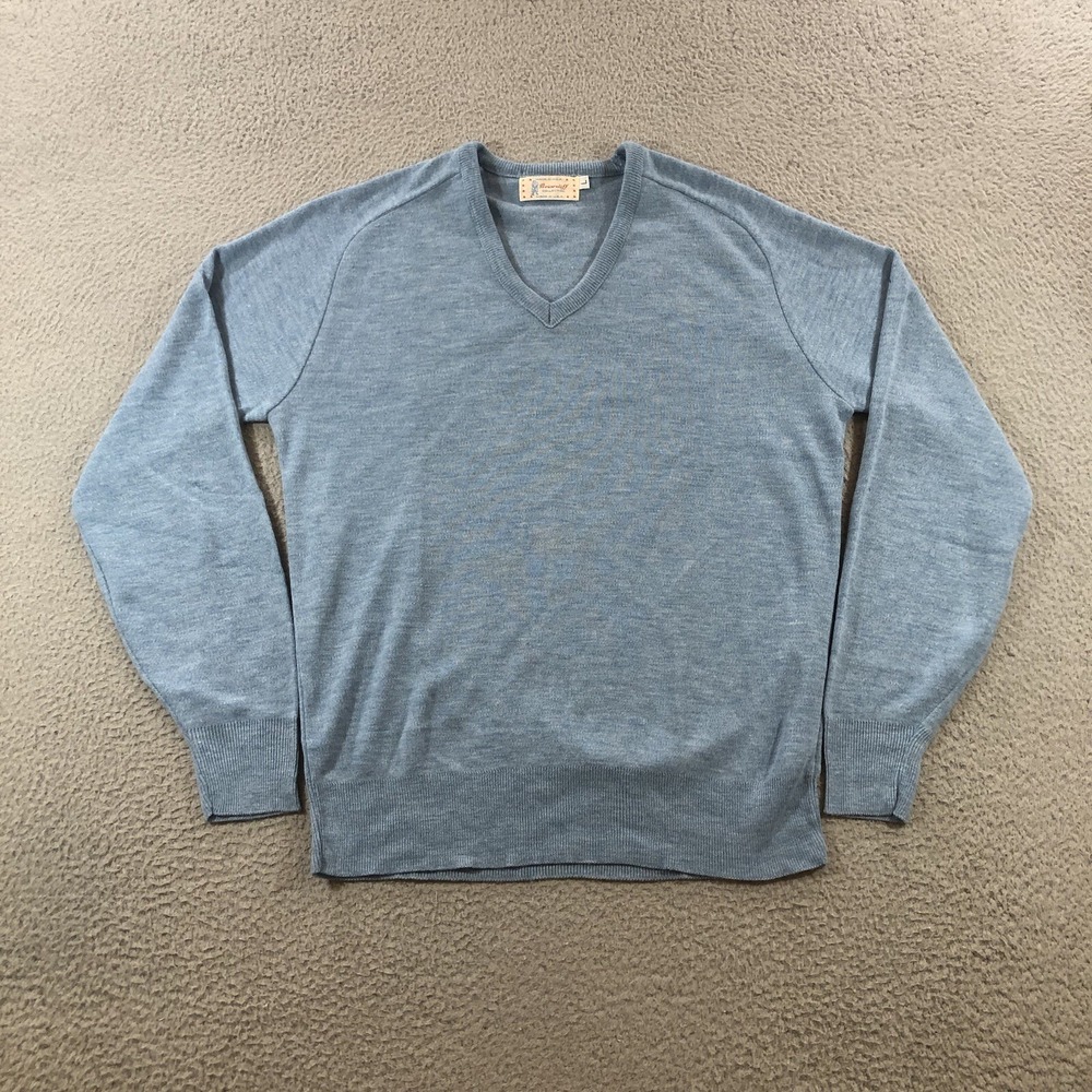 Vtg Briarcliff V Neck Knit Sweater Men's L Blue Made USA